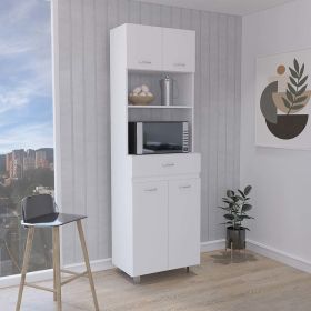 Caribe Microwave Cabinet, Four Legs, One Drawer, Double Door, One Shelf -White