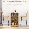 HOMCOM Rattan Bar Stools Set of 2, 26" Counter Height Barstools, Boho Kitchen Island Stools with Breathable Wicker Seat and Back, Yellow