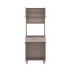 Pantry Cabinet 67" H, Four Doors, One Drawer, Three Internal Shelves, 2 External Storage Shelves, Microwave Storage Option, Four Legs, Light Gray