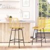 HOMCOM Rattan Bar Stools Set of 2, 26" Counter Height Barstools, Boho Kitchen Island Stools with Breathable Wicker Seat and Back, Yellow