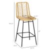 HOMCOM Rattan Bar Stools Set of 2, 26" Counter Height Barstools, Boho Kitchen Island Stools with Breathable Wicker Seat and Back, Yellow